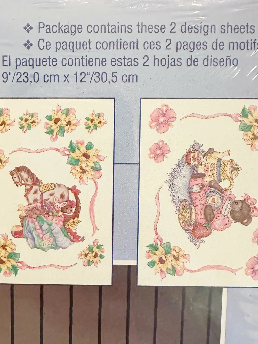 Vintage Teddy Bear Tea Transfer - Pastel Pink & Yellow